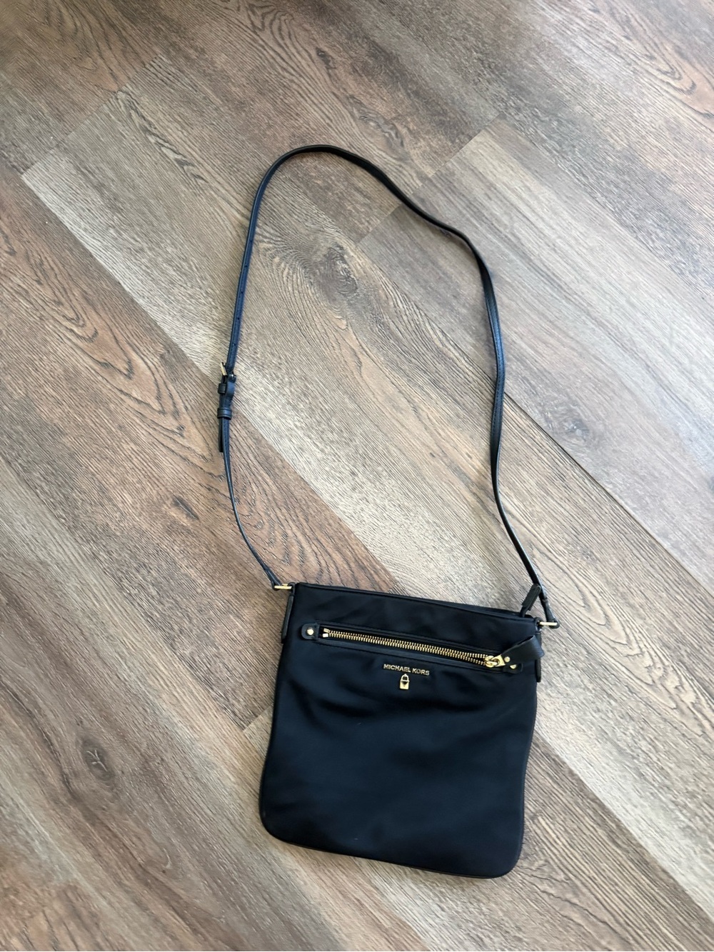 Michael Kors Black Nylon Crossbody with Gold Hardware